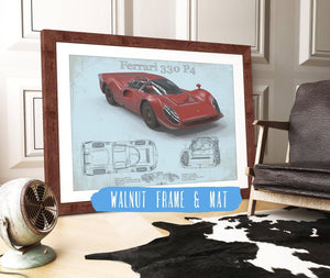 20" x 16" / Walnut Frame & Mat Cutler West Ferrari 330 P4 Vintage Sports Car Print