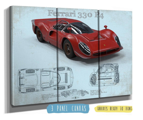 36" x 24" / 3 Panel Canvas Wrap Cutler West Ferrari 330 P4 Vintage Sports Car Print