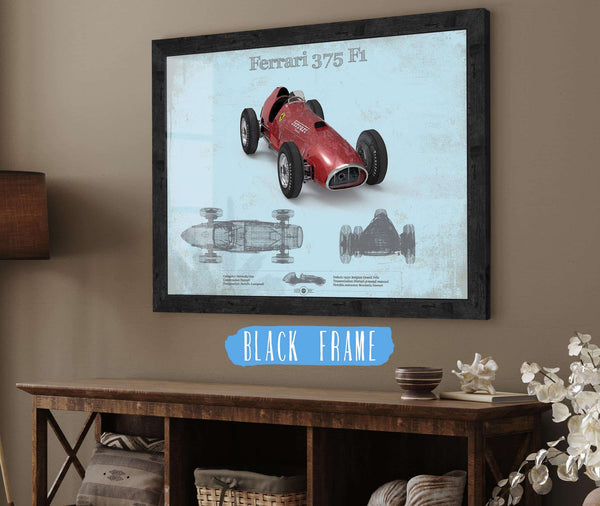 20" x 16" / Black Frame Cutler West Ferrari 375 Formula One Blueprint Vintage Auto Print