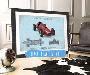 20" x 16" / Black Frame & Mat Cutler West Ferrari 375 Formula One Blueprint Vintage Auto Print