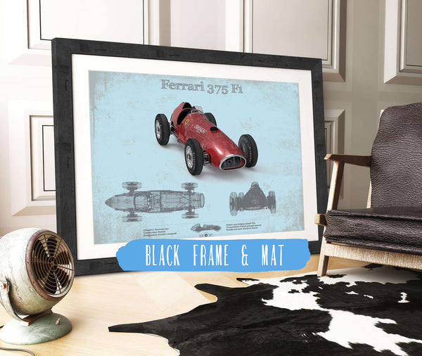 20" x 16" / Black Frame & Mat Cutler West Ferrari 375 Formula One Blueprint Vintage Auto Print