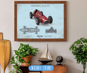 20" x 16" / Walnut Frame Cutler West Ferrari 375 Formula One Blueprint Vintage Auto Print