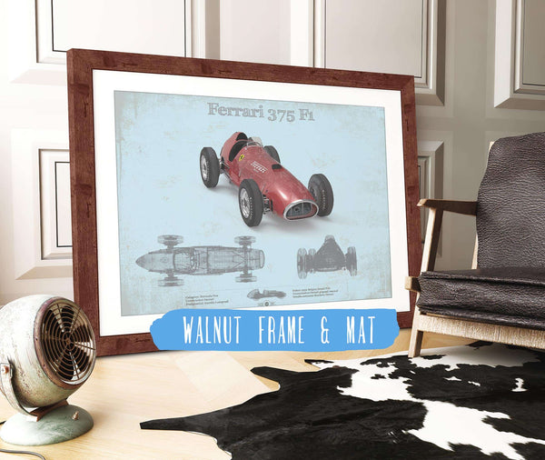 20" x 16" / Walnut Frame & Mat Cutler West Ferrari 375 Formula One Blueprint Vintage Auto Print