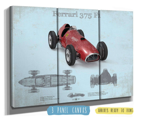 36" x 24" / 3 Panel Canvas Wrap Cutler West Ferrari 375 Formula One Blueprint Vintage Auto Print