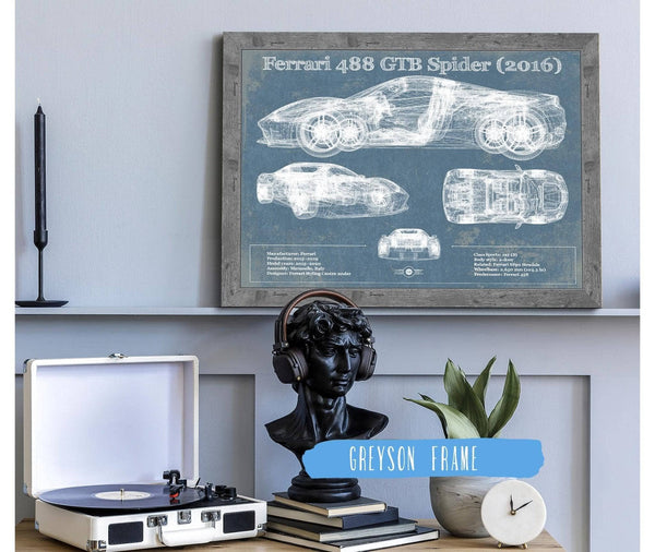 Cutler West Ferrari 488 GTB Spider (2016) Blueprint Vintage Auto Print