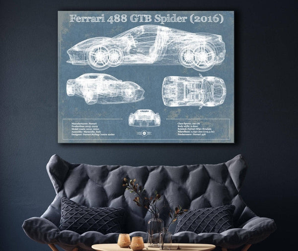 Cutler West Ferrari 488 GTB Spider (2016) Blueprint Vintage Auto Print