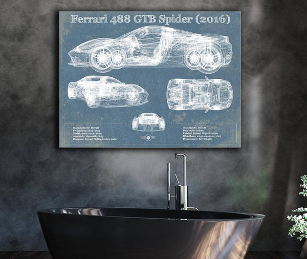 Cutler West Ferrari 488 GTB Spider (2016) Blueprint Vintage Auto Print