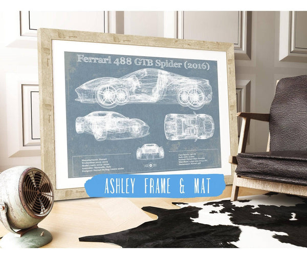 Cutler West Ferrari 488 GTB Spider (2016) Blueprint Vintage Auto Print