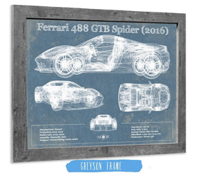 14" x 11" / Greyson Frame Cutler West Ferrari 488 GTB Spider (2016) Blueprint Vintage Auto Print