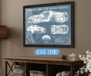 20" x 16" / Black Frame Cutler West Ferrari 488 GTB Spider (2016) Blueprint Vintage Auto Print
