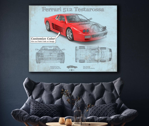 Cutler West Ferrari 512 Testarossa Blueprint Vintage Auto Print