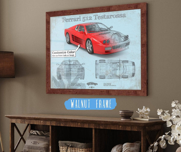 Cutler West Ferrari 512 Testarossa Blueprint Vintage Auto Print