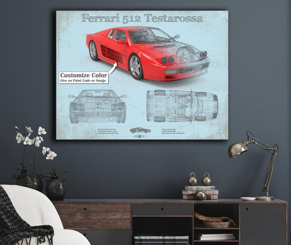 Cutler West Ferrari 512 Testarossa Blueprint Vintage Auto Print