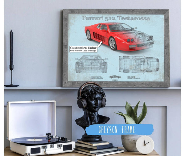 Cutler West Ferrari 512 Testarossa Blueprint Vintage Auto Print