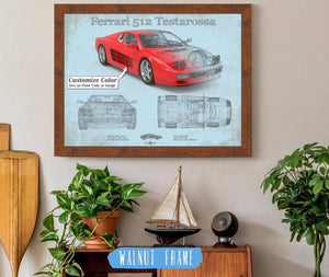 Cutler West Ferrari 512 Testarossa Blueprint Vintage Auto Print