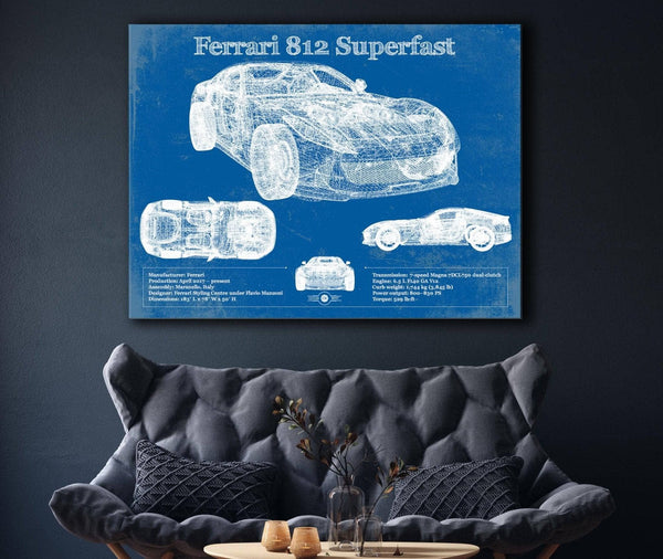 Cutler West Ferrari 812 Superfast Blueprint Vintage Auto Print