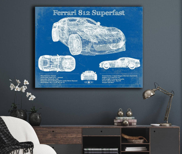 Cutler West Ferrari 812 Superfast Blueprint Vintage Auto Print