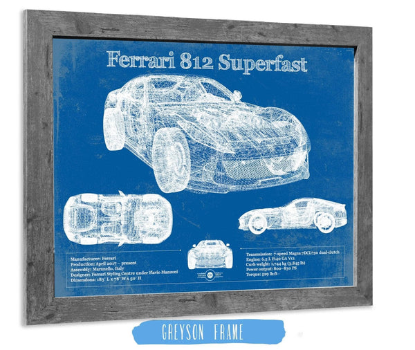 14" x 11" / Greyson Frame Cutler West Ferrari 812 Superfast Blueprint Vintage Auto Print