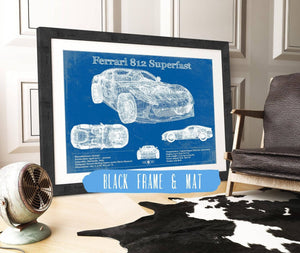 20" x 16" / Black Frame & Mat Cutler West Ferrari 812 Superfast Blueprint Vintage Auto Print