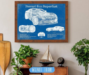 20" x 16" / Walnut Frame Cutler West Ferrari 812 Superfast Blueprint Vintage Auto Print