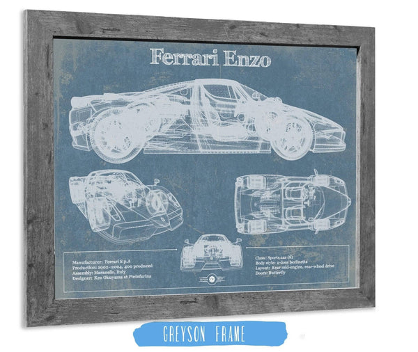 14" x 11" / Greyson Frame Cutler West Ferrari Enzo Blueprint Vintage Auto Print