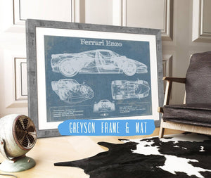14" x 11" / Greyson Frame & Mat Cutler West Ferrari Enzo Blueprint Vintage Auto Print
