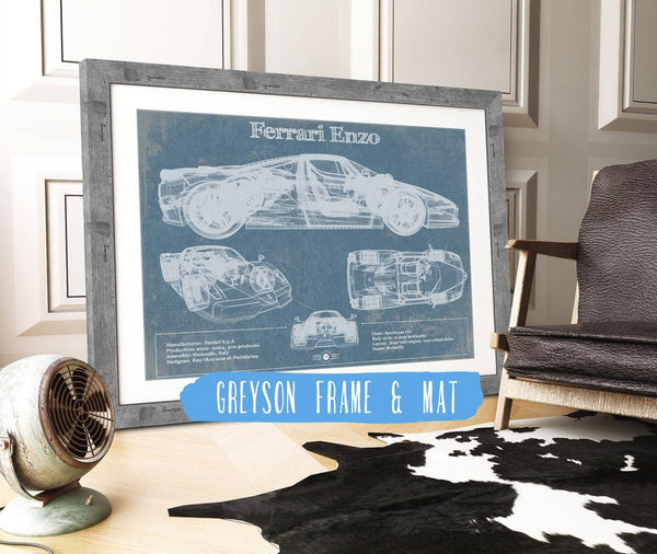 14" x 11" / Greyson Frame & Mat Cutler West Ferrari Enzo Blueprint Vintage Auto Print