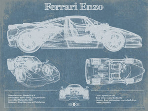 14" x 11" / Unframed Cutler West Ferrari Enzo Blueprint Vintage Auto Print