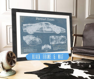 20" x 16" / Black Frame & Mat Cutler West Ferrari Enzo Blueprint Vintage Auto Print