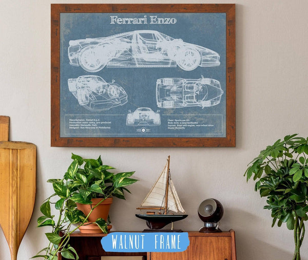 20" x 16" / Walnut Frame Cutler West Ferrari Enzo Blueprint Vintage Auto Print