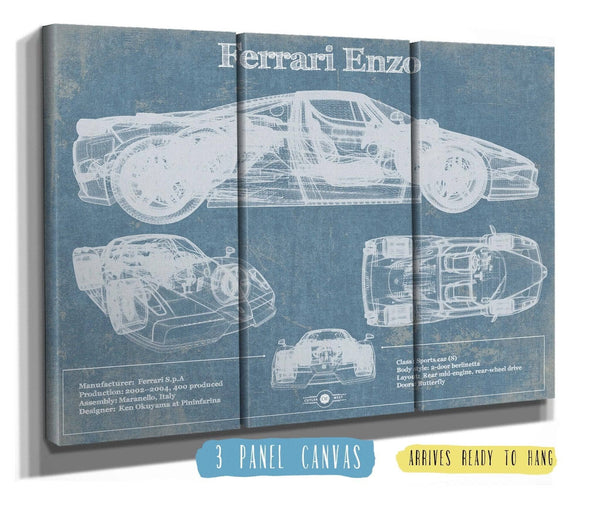 36" x 24" / 3 Panel Canvas Wrap Cutler West Ferrari Enzo Blueprint Vintage Auto Print