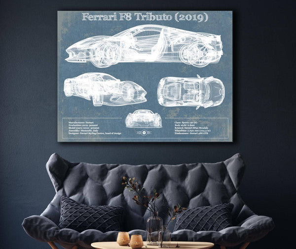 Cutler West Ferrari F8 Tributo (2019) Blueprint Vintage Auto Print
