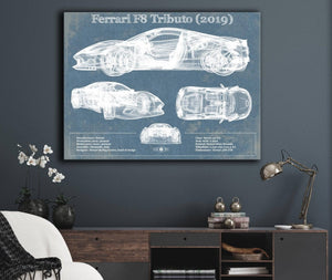 Cutler West Ferrari F8 Tributo (2019) Blueprint Vintage Auto Print