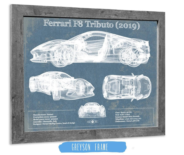 14" x 11" / Greyson Frame Cutler West Ferrari F8 Tributo (2019) Blueprint Vintage Auto Print