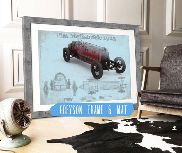 14" x 11" / Greyson Frame & Mat Cutler West Fiat Mephistopheles Blueprint Vintage Auto Print