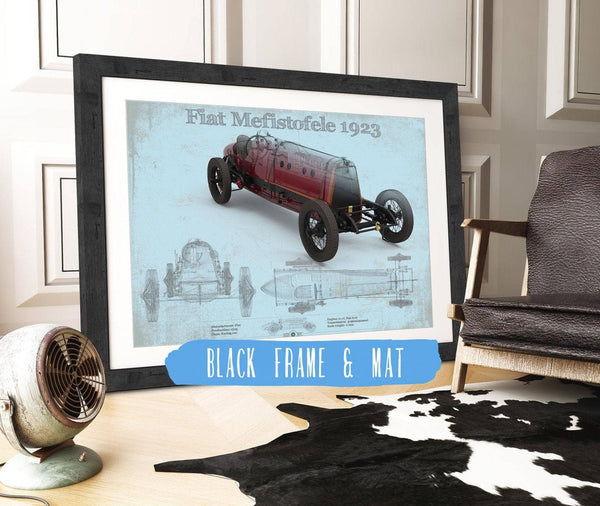 20" x 16" / Black Frame & Mat Cutler West Fiat Mephistopheles Blueprint Vintage Auto Print