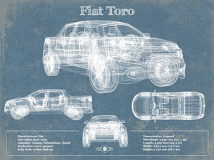 14" x 11" / Unframed Cutler West Fiat Toro Vintage Blueprint Auto Print
