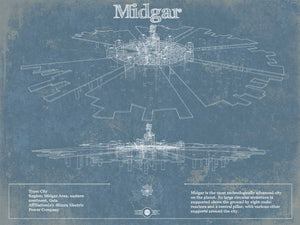 14" x 11" / Unframed Cutler West Final Fantasy Midgar Blueprint