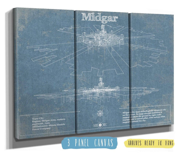 36" x 24" / 3 Panel Canvas Wrap Cutler West Final Fantasy Midgar Blueprint