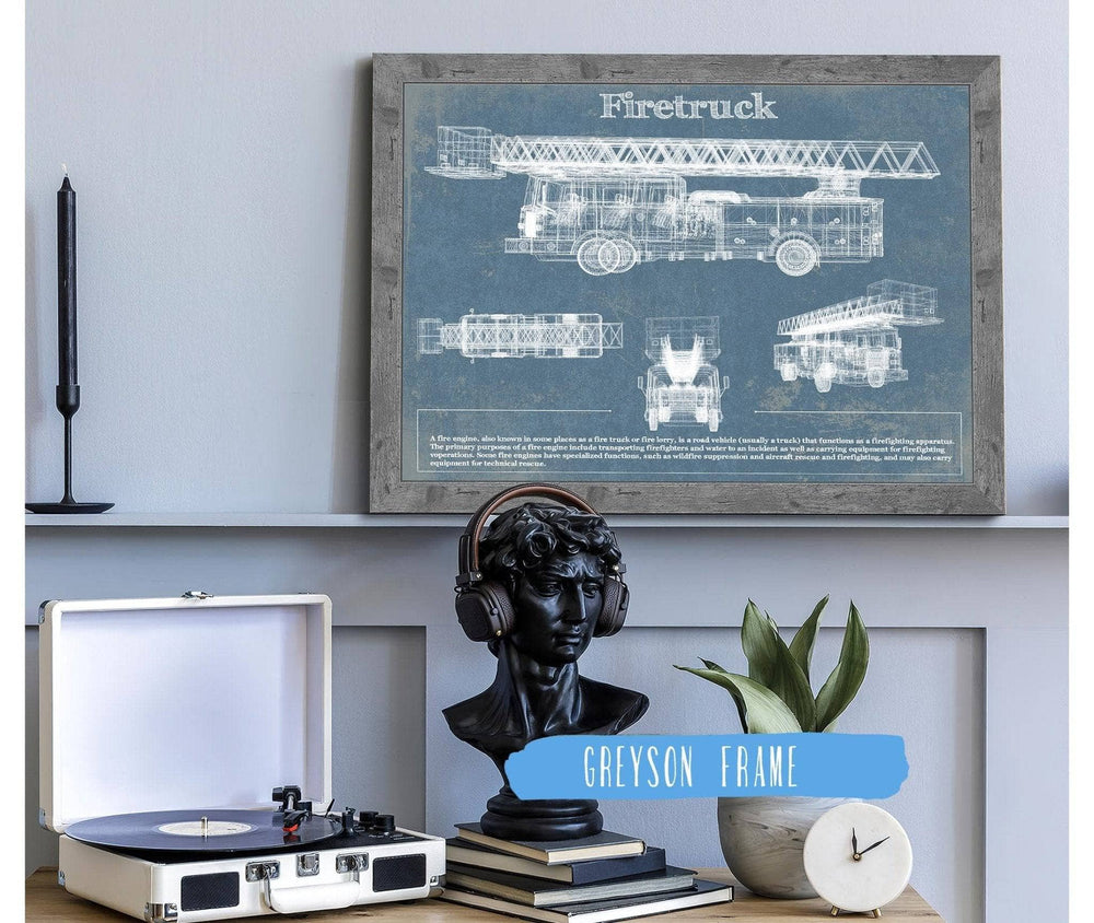 14" x 11" / Stretched Canvas Wrap Cutler West Fire Truck Vintage Blueprint Auto Print