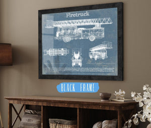 20" x 16" / Black Frame Cutler West Fire Truck Vintage Blueprint Auto Print