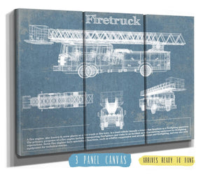 36" x 24" / 3 Panel Canvas Wrap Cutler West Fire Truck Vintage Blueprint Auto Print