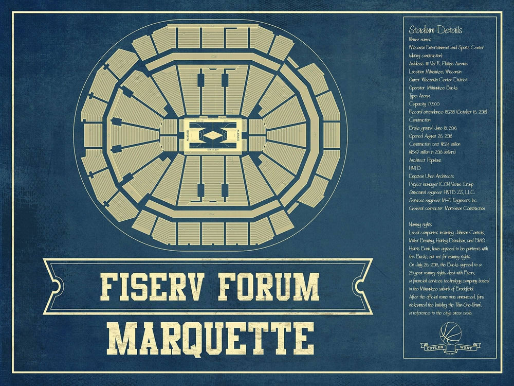 14" x 11" / Stretched Canvas Wrap Cutler West Fiserv Forum Marquette Golden Eagles NCAA Vintage Art Print