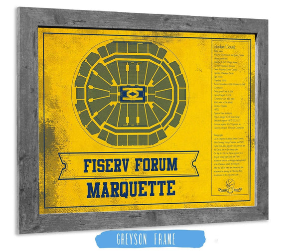 14" x 11" / Greyson Frame Cutler West Fiserv Forum Marquette Golden Eagles Team Colors NCAA Vintage Art Print