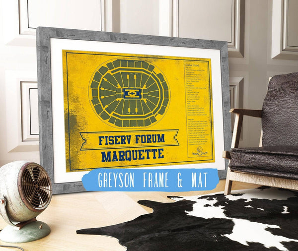 14" x 11" / Greyson Frame & Mat Cutler West Fiserv Forum Marquette Golden Eagles Team Colors NCAA Vintage Art Print