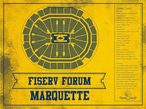 14" x 11" / Unframed Cutler West Fiserv Forum Marquette Golden Eagles Team Colors NCAA Vintage Art Print