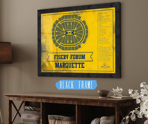 20" x 16" / Black Frame Cutler West Fiserv Forum Marquette Golden Eagles Team Colors NCAA Vintage Art Print