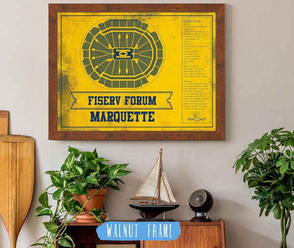 20" x 16" / Walnut Frame Cutler West Fiserv Forum Marquette Golden Eagles Team Colors NCAA Vintage Art Print