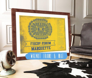 20" x 16" / Walnut Frame & Mat Cutler West Fiserv Forum Marquette Golden Eagles Team Colors NCAA Vintage Art Print