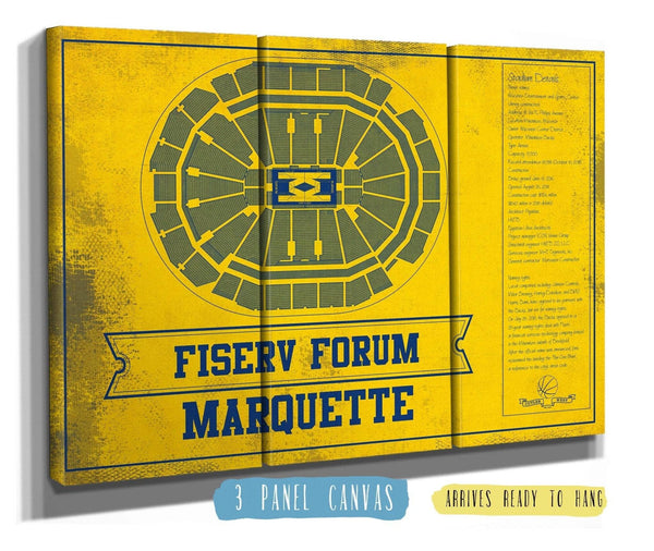 36" x 24" / 3 Panel Canvas Wrap Cutler West Fiserv Forum Marquette Golden Eagles Team Colors NCAA Vintage Art Print